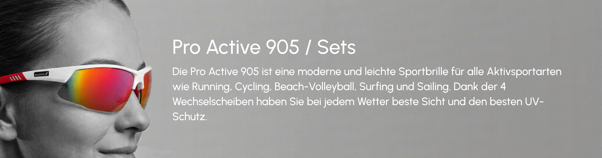 BIGWAVE Pro Active 905 Sportbrille mit vier Wechselscheiben für Running, Cycling, Beachvolleyball, Surfing und Sailing